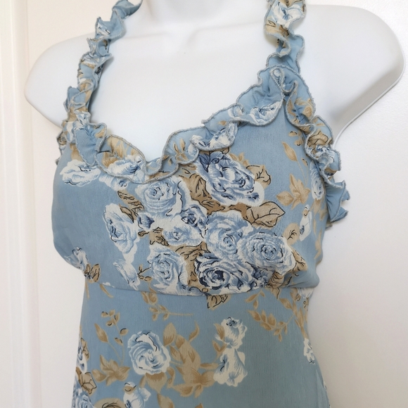 Blue White cream Dress Sundress floral Georgette - Picture 4 of 11